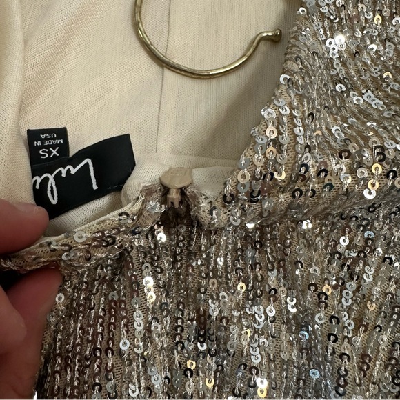 Lulus XS Gold Sequin Fit & Flare Mini Dress Sparkly Party Cocktail - Picture 11 of 16